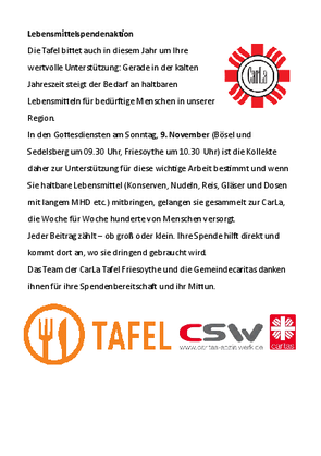 CarLa Lebensmittelspendenaktion 9. November