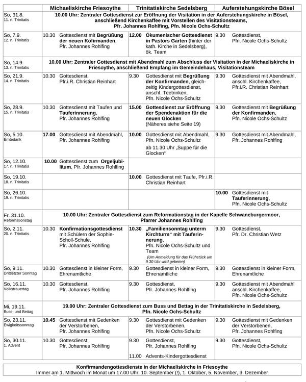 Gottesdienstplan