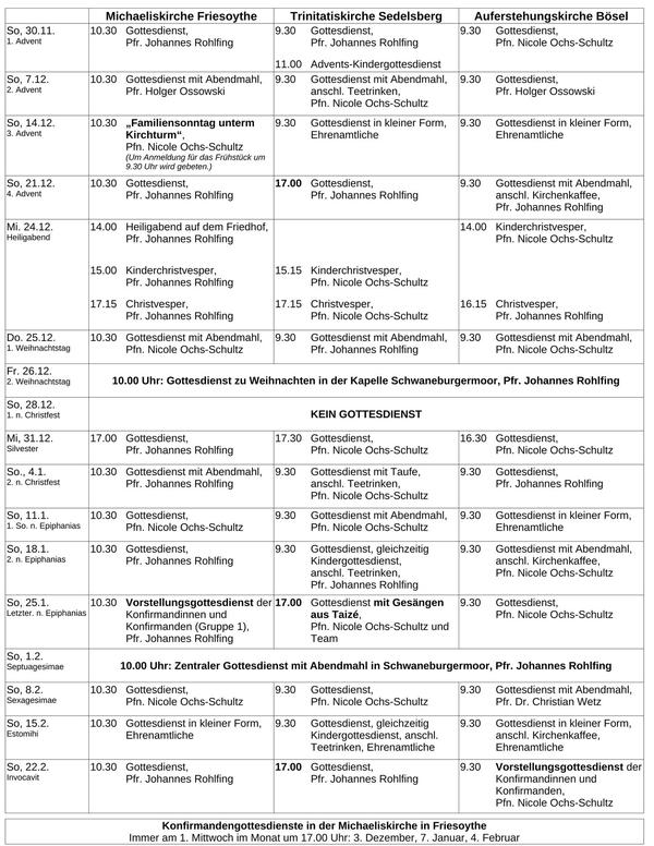 Gottesdienstplan